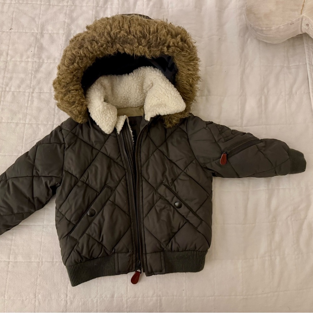 BabyGap Tan Jacket with Faux Fur Hood